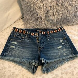 Abercrombie & Fitch blue jean shorts with Aztec style belt